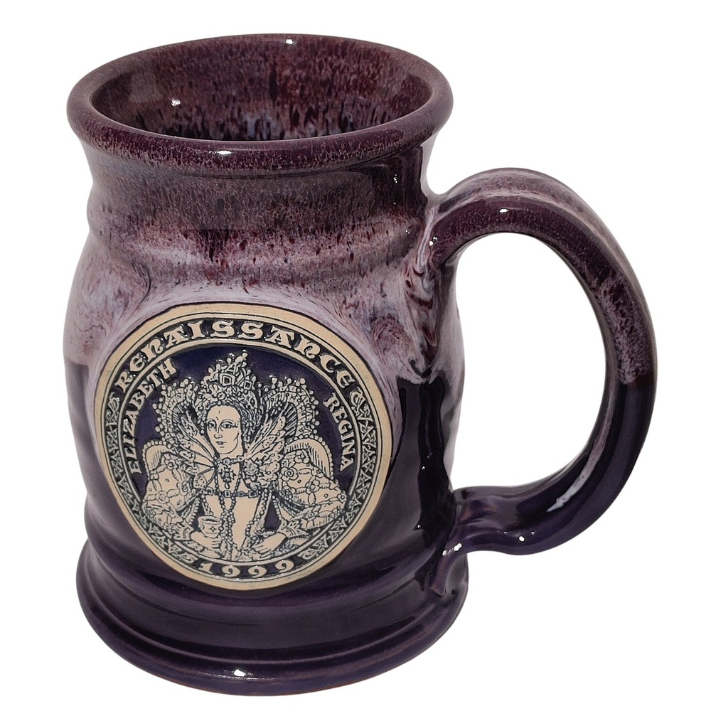 1999 Renaissance Festival Elizabeth Regina Purple Deneen Pottery Mug